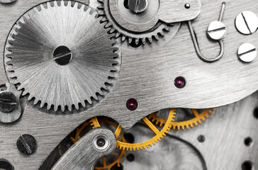 Mechanism of pocket watch. Macrophoto.