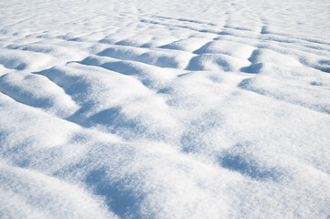 High angle view of snow texture, background with copy space