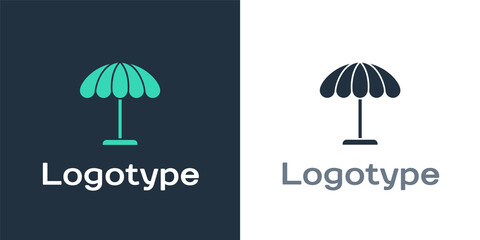 Logotype Sun protective umbrella for beach icon isolated on white background. Large parasol for outdoor space. Beach umbrella. Logo design template element. Vector Illustration. © Vadim