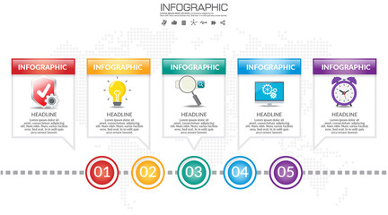 SEO infographic concept with five parts, can be used for workflow layout, diagram, report, web design.