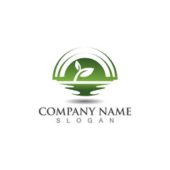 Farming ecology green nature logo design template, Agriculture icon