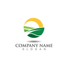Farming ecology green nature logo design template, Agriculture icon