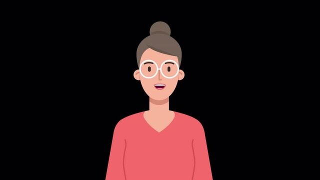 lip syncing Facial Animation for narration. head of female character speaking, Teacher. looped animated footage in flat style. talking mouth and lips expressions, articulation with ALPHA Channel