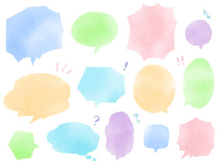 かわいいカラフルな漫画のせりふセット　水彩　手描き
