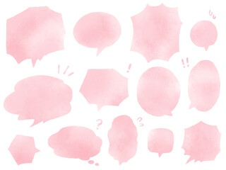 かわいいカラフルな漫画のせりふセット　水彩　ピンク