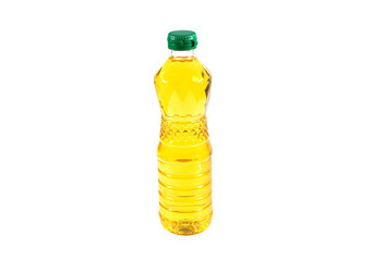 cooking oil in plastic bottle isolated on white background