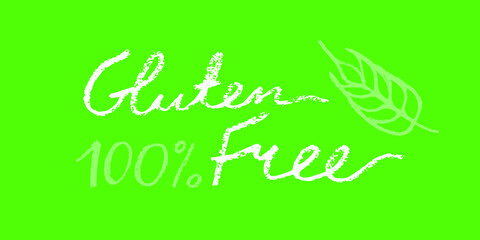Handwritten text Gluten free icon vector. Handwritten badge gluten-free 100% guarantee. Healthy eating symbol with crayon texture effect. Allergen free sign. Emblem for green products label. Bread pac