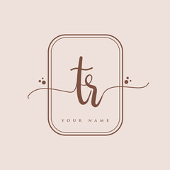 TR Initial handwriting logo. Hand lettering Initials logo branding, Feminine and luxury logo design isolated on elegant background.