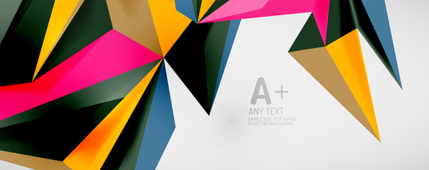 Vector triangle geometric backgrounds. Low poly 3d shape on light backdrop. Vector illustration for covers, banners, flyers and posters and other designs