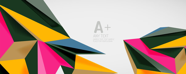 Vector triangle geometric backgrounds. Low poly 3d shape on light backdrop. Vector illustration for covers, banners, flyers and posters and other designs