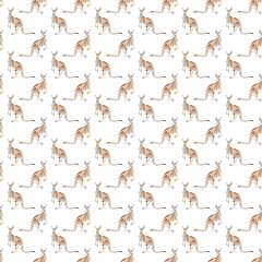 Watercolor seamless pattern with kangaroo Digital paper with australian animal Cute kids pattern Fabric textile & paper design Wrapping & wall paper Children illustration