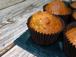 Banana muffins on a slate