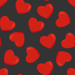 Seamless pattern of red hearts on a gray background. Vector pattern for wallpaper, fabric, wrapper or other backgrounds.
