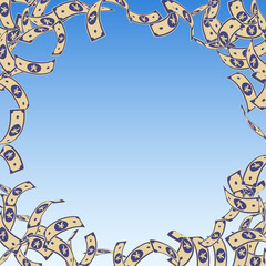 Chinese yuan notes falling. Floating CNY bills on