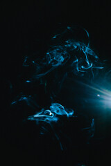 color photo of smoke, blue smoke clouds close-up