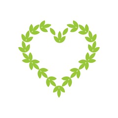 Green leaf heart frame. Vector logo icon template