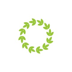 Green leaf circle frame. Vector logo icon template