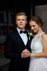 bride and groom in wedding dress