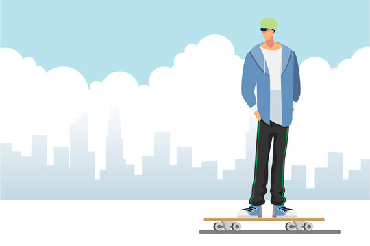 longboard and modern personal transporters - hoverboard or self-balancing board,Vector illustration cartoon character