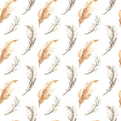 Watercolor seamless digital paper with bird feathers and blossoming tree branch. Perfect for printing, web, textile design, scrapbooking and various souvenirs.
