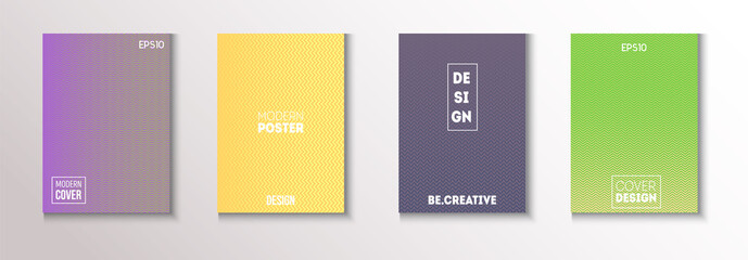 Folded Minimal Cover Vector Set. Modern Flyer Graphic Design. 80s