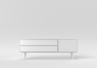 White sideboard. Shelf tv on white background. minimal concept idea. monochrome. 3d render. - 409406955