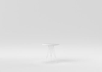 White round table on white background. minimal concept idea. monochrome. 3d render.