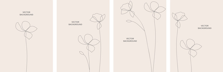 Set of vector abstract backgrounds templates in minimal style with flowers.
