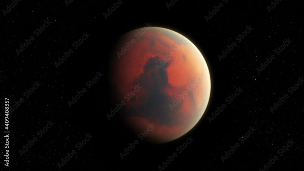 Wall mural planet mars rotating in space and zoom camera