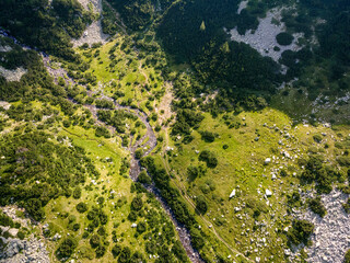 Aerial view of Banderitsa River at Pirin Mountain, Bulgaria