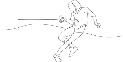 Fencer athlete defends. Continuous line drawing of a person. One line illustration