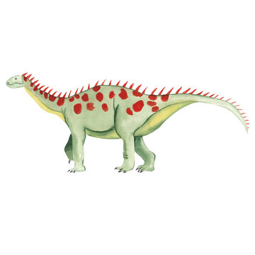 Watercolor dinosaur. Cute dino. Green hand painted dinosaur. Prehistoric animal Baby shower, nursery, kids, children illustration. Watercolor clipart. 