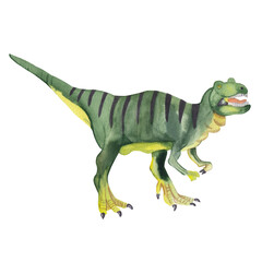 Watercolor dinosaur illustration. T-rex dinosaur. Cute dino High resolution hand painted artwork.  Watercolor animal isolated on white Baby shower, nursery, kids,  card, invitation.