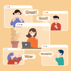concept of Increased work efficiency in response to positive responses from work colleagues. coworker support each others for happy work. flat design vector illustration..