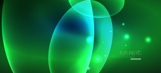 Neon ellipses abstract backgrounds. Shiny bright round shapes glowing in the dark. Vector futuristic illustrations for covers, banners, flyers and posters and other