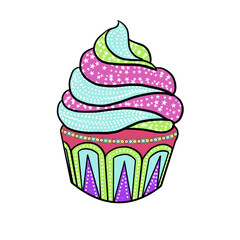 Stylised cupcake with pink and blue frosting