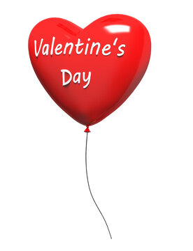 Red heart-balloon with with an inscription "Valentine's Day", isolated on white. Rendering  3d