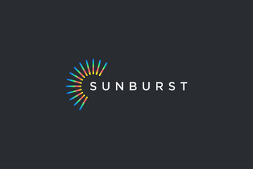 Abstract Sun Logo. Colorful Sun Icon with Geometric Radial Rays of Sunburst isolated on Black Background. Usable for Business and Branding Logos. Flat Vector Logo Design Template Element.
