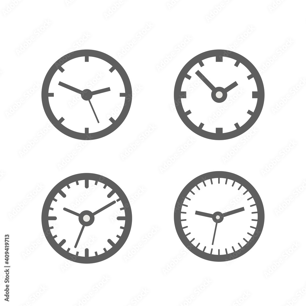 Poster different clocks collection isolated on white background
