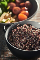Close-up on a bowl of soaked quinoa with sprouts