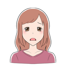 ピンクの私服を着た女性　悲しい　表情