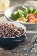 Bowl of soaked quinoa with sprouts for a vegan meal