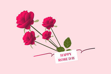 happy rose day background with  red rose flowers and typography of happy rose day text . Vector illustration. Wallpaper, flyers, invitation, posters, brochure, banners.
