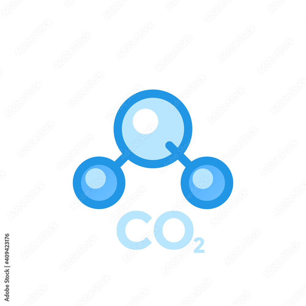 Wall mural co2 molecule, carbon dioxide icon isolated on white