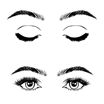 Female woman eyes and brows image collection set.