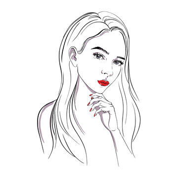 Sketch girl , profile, vector illustration