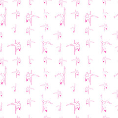 Pole dance seamless hand drawn pattern. Pole dancer's silhouettes.