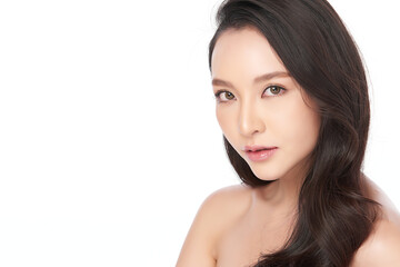 Beautiful young asian woman with clean fresh skin on white background, Face care, Facial treatment, Cosmetology, beauty and spa, Asian women portrait © kitthanes 