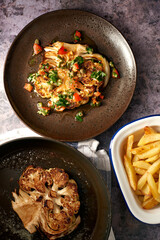 Cauliflower Steaks and fries