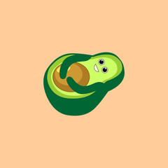 Avocado fruit logo template, Avocado half with leaf vector design,Health food logotype.